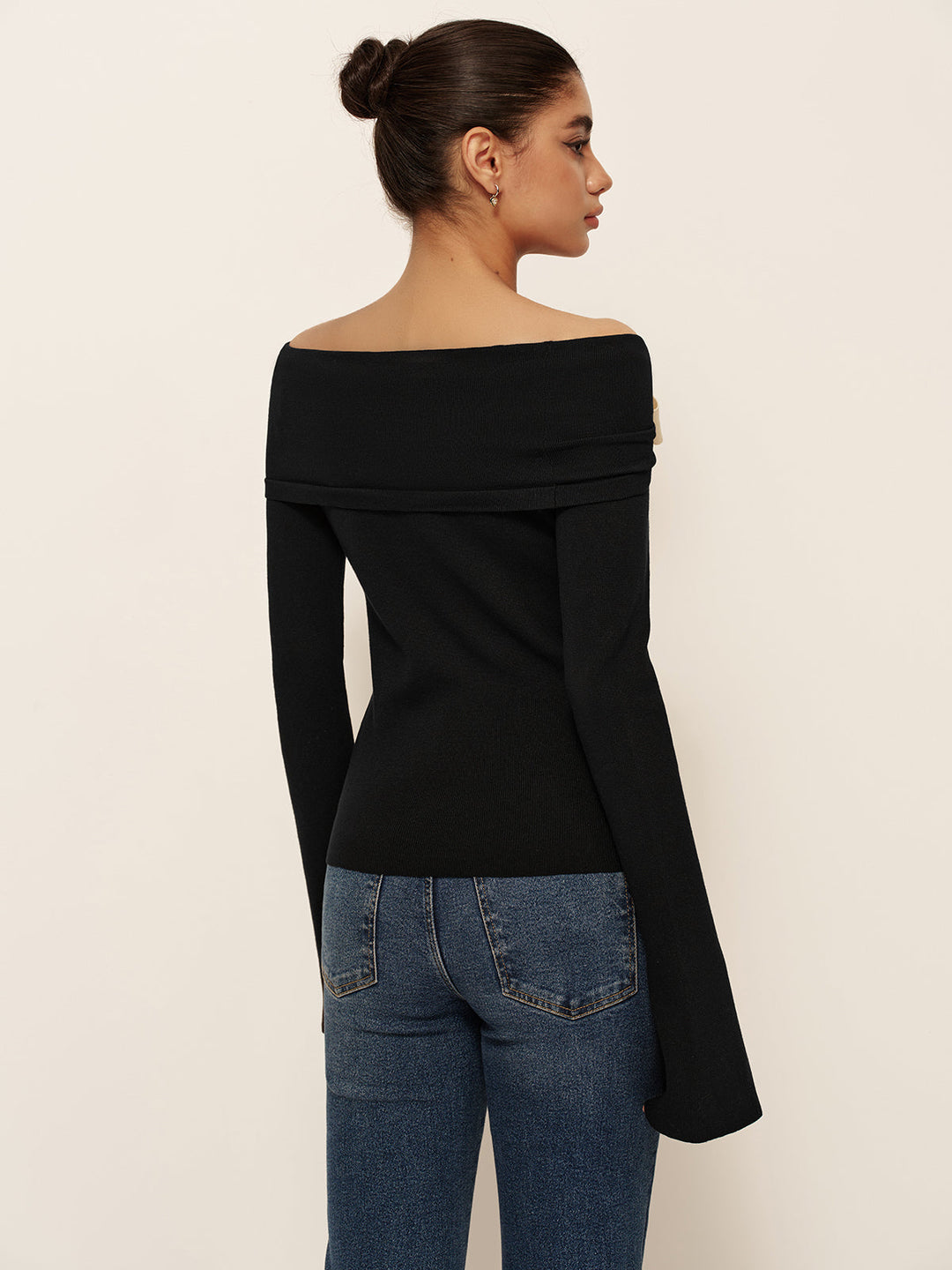 Wool-Blend Bow-Decor Bell Sleeve Knit Top  Liora Lane Boutique Knit Tops