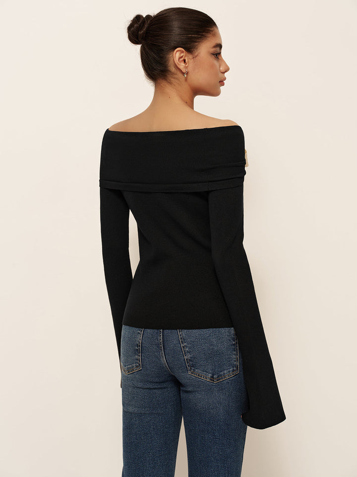 Wool-Blend Bow-Decor Bell Sleeve Knit Top  Liora Lane Boutique Knit Tops