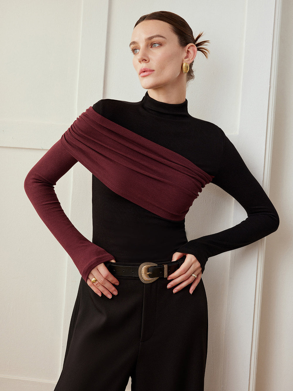Color Block Pleated Jersey Slim Top  Liora Lane Boutique T-Shirts