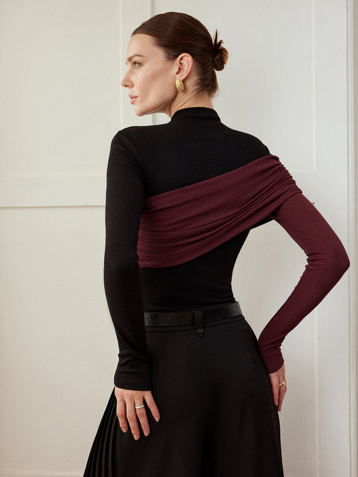 Color Block Pleated Jersey Slim Top  Liora Lane Boutique T-Shirts