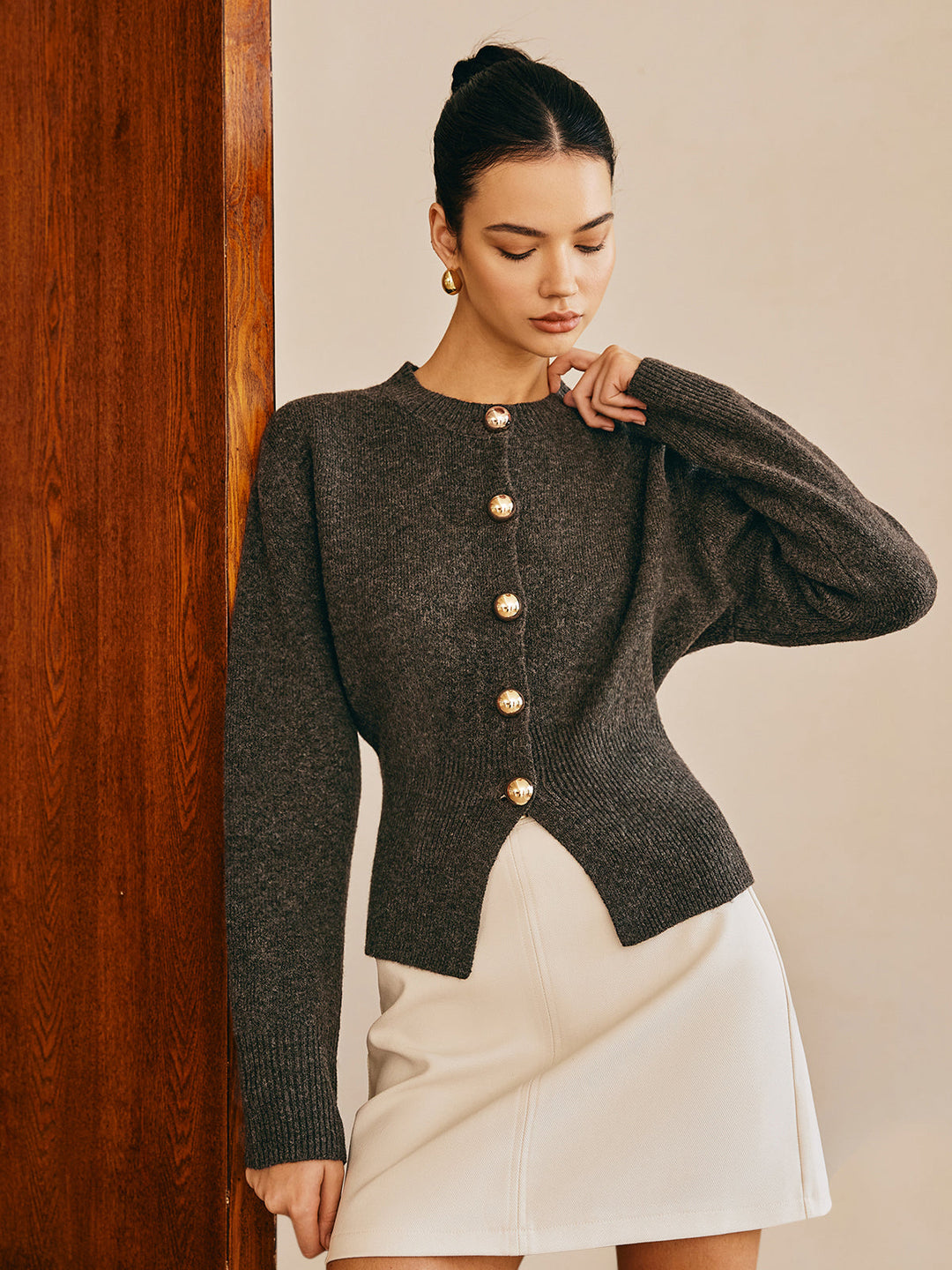 Button Down Split Sweater  Liora Lane Boutique Sweaters Dark Brown / XL 42.00