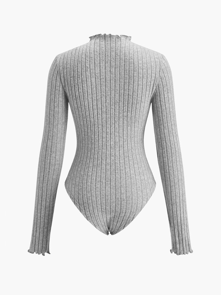 Ribbed Lettuce Trim Slim Bodysuit  Liora Lane Boutique Bodysuits