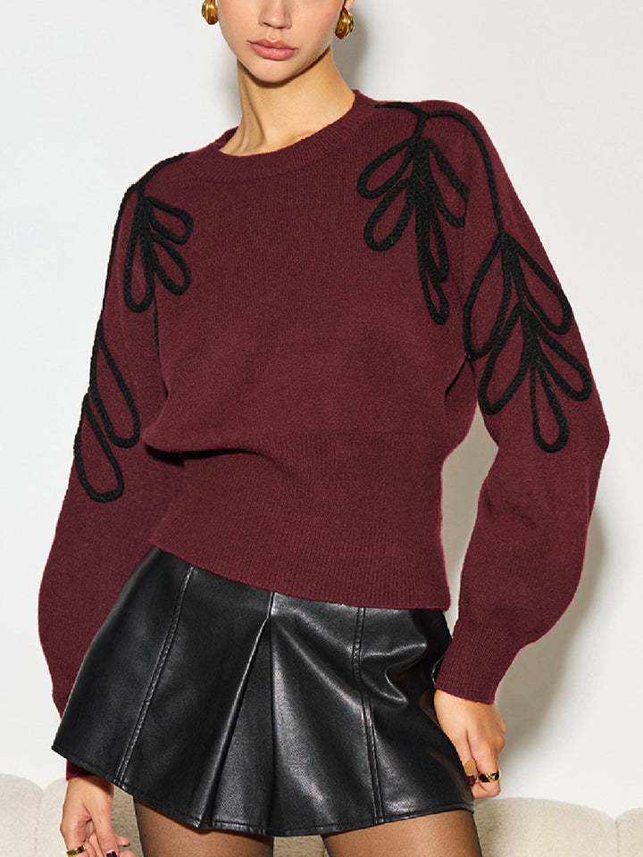 Jacquard Cinched Waist Knit Top  Liora Lane Boutique Knit Tops