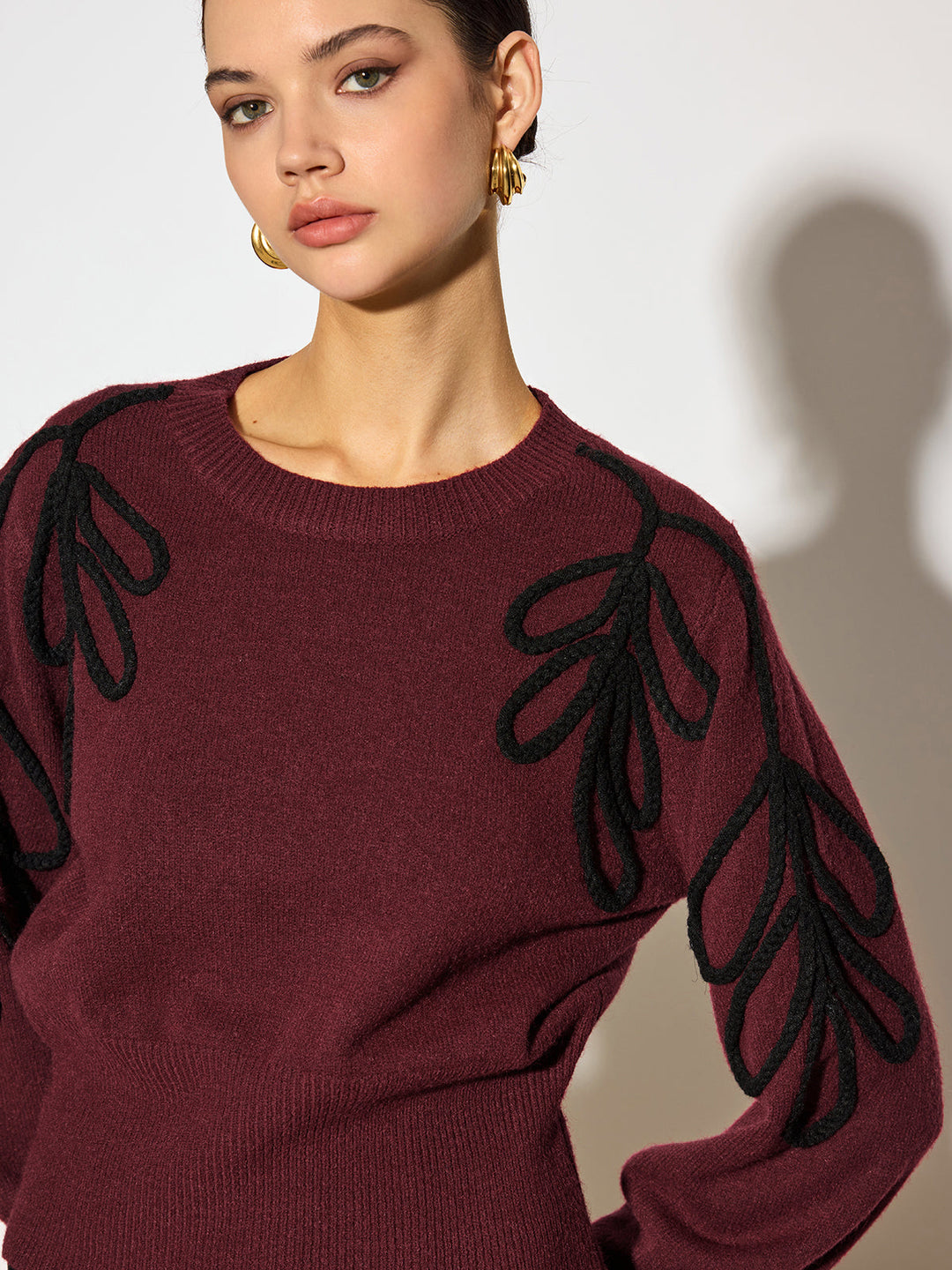 Jacquard Cinched Waist Knit Top  Liora Lane Boutique Knit Tops