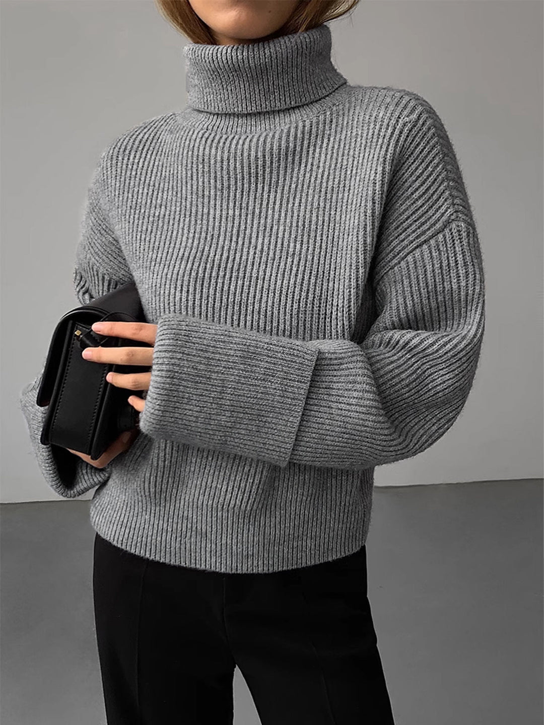 Turtleneck Ribbed Warm Sweater  Liora Lane Boutique Sweaters Grey / XL 44.00