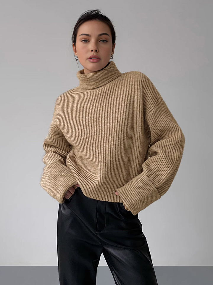 Turtleneck Ribbed Warm Sweater  Liora Lane Boutique Sweaters Khaki / XL 44.00