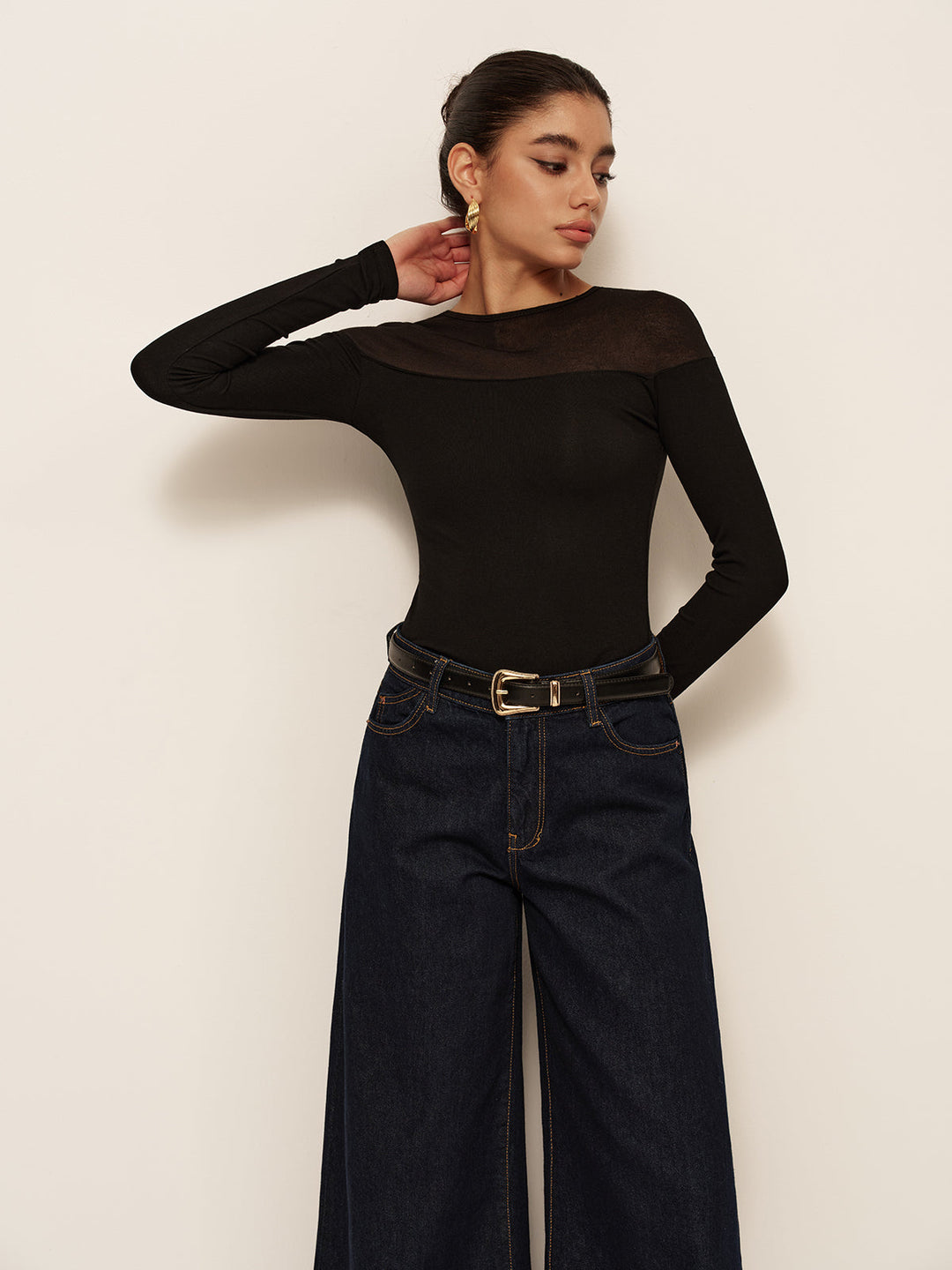 Sheer-Shoulder Slim Jersey T-Shirt  Liora Lane Boutique T-Shirts