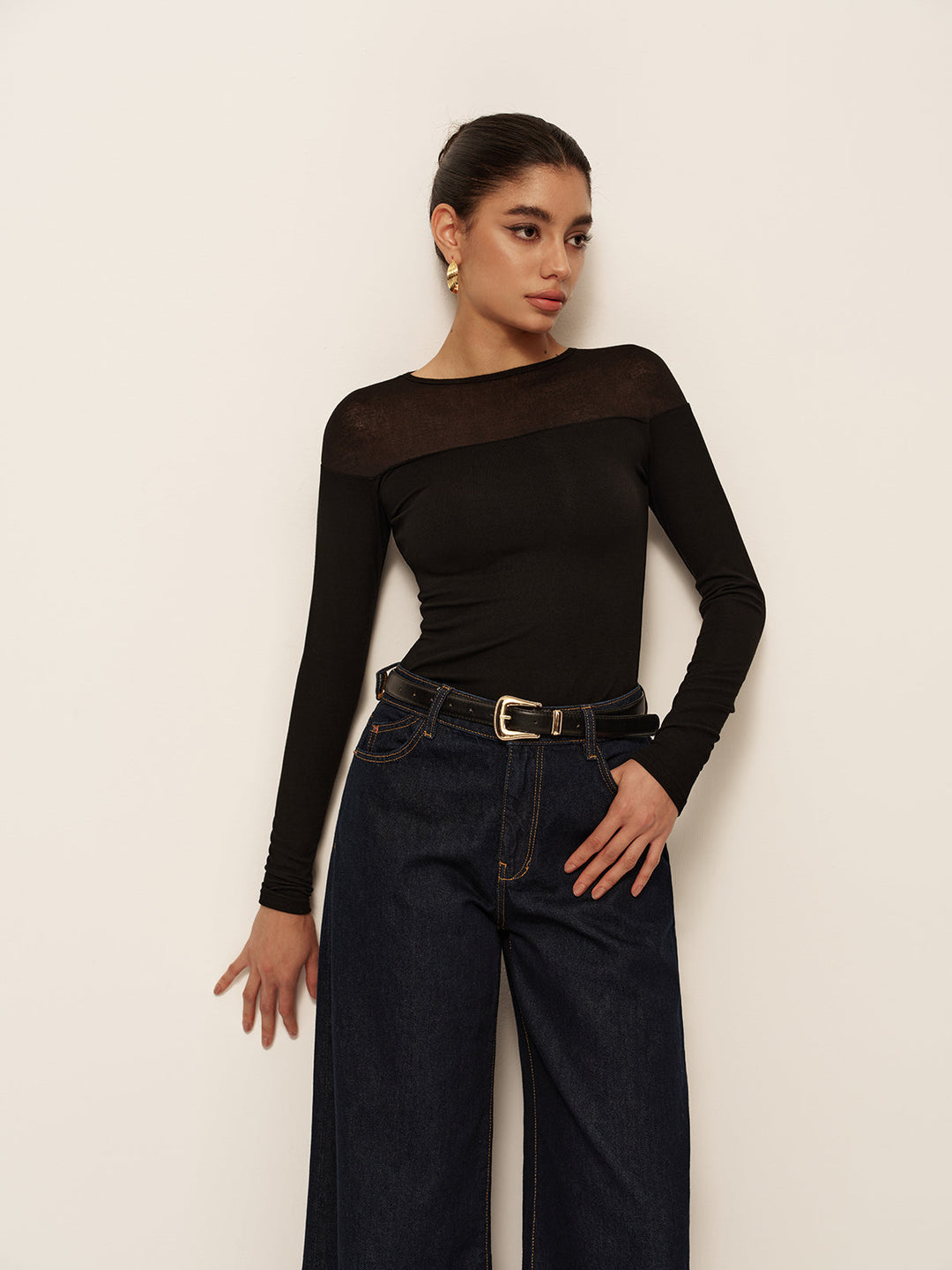 Sheer-Shoulder Slim Jersey T-Shirt  Liora Lane Boutique T-Shirts