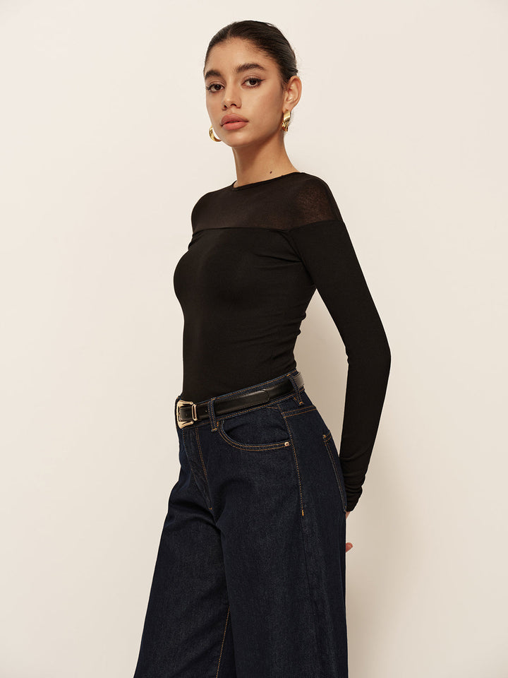 Sheer-Shoulder Slim Jersey T-Shirt  Liora Lane Boutique T-Shirts