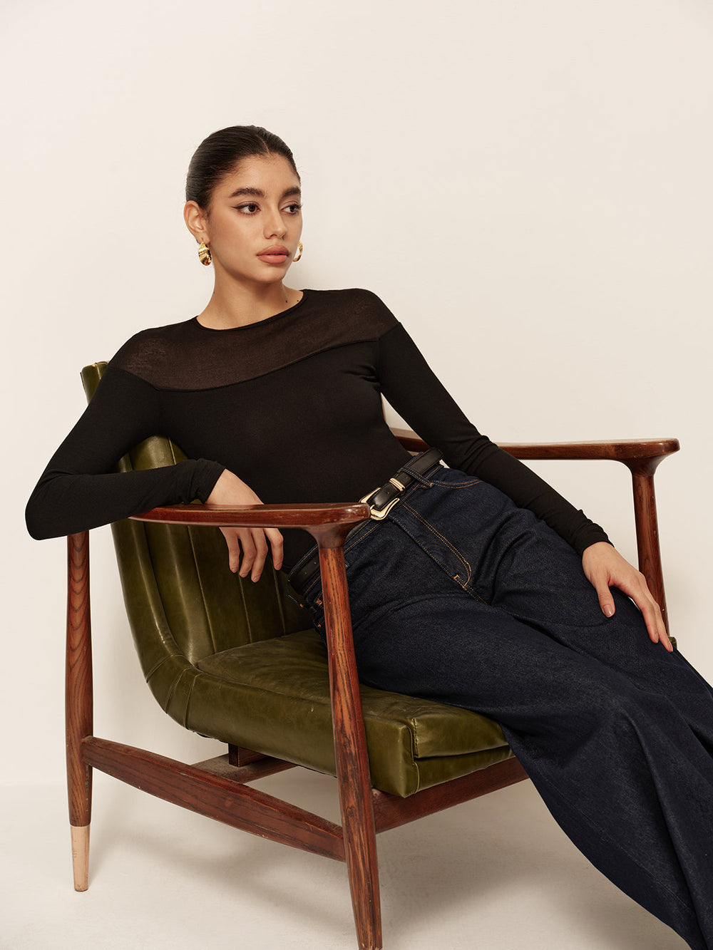 Sheer-Shoulder Slim Jersey T-Shirt  Liora Lane Boutique T-Shirts
