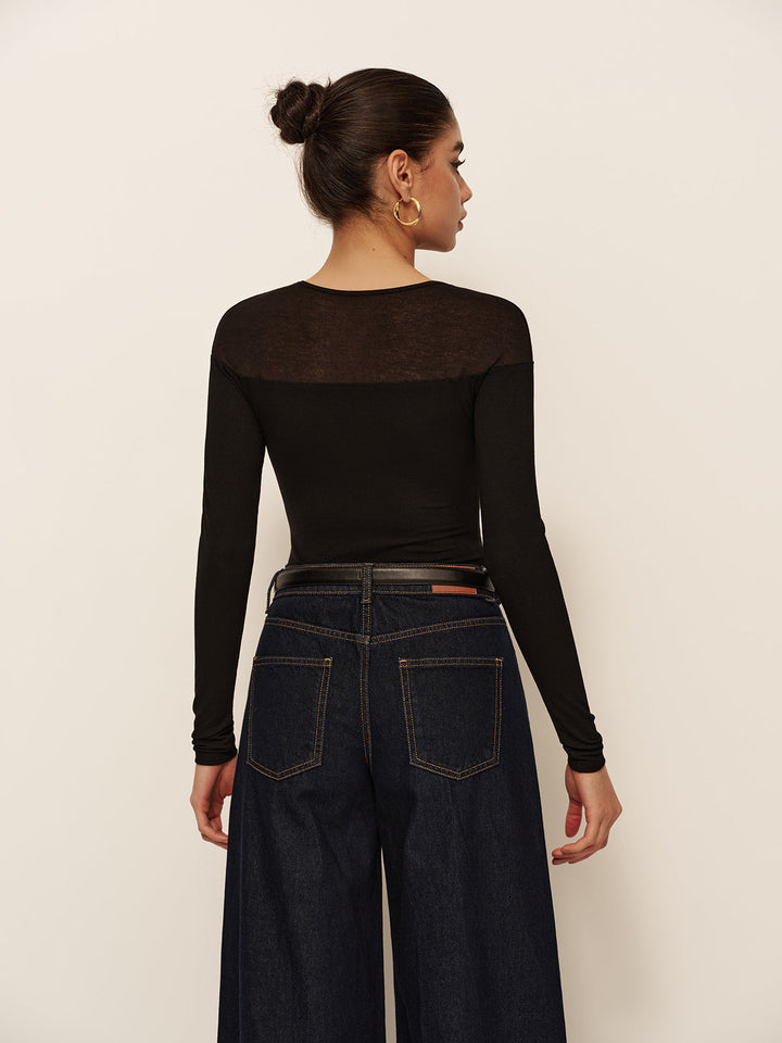Sheer-Shoulder Slim Jersey T-Shirt  Liora Lane Boutique T-Shirts