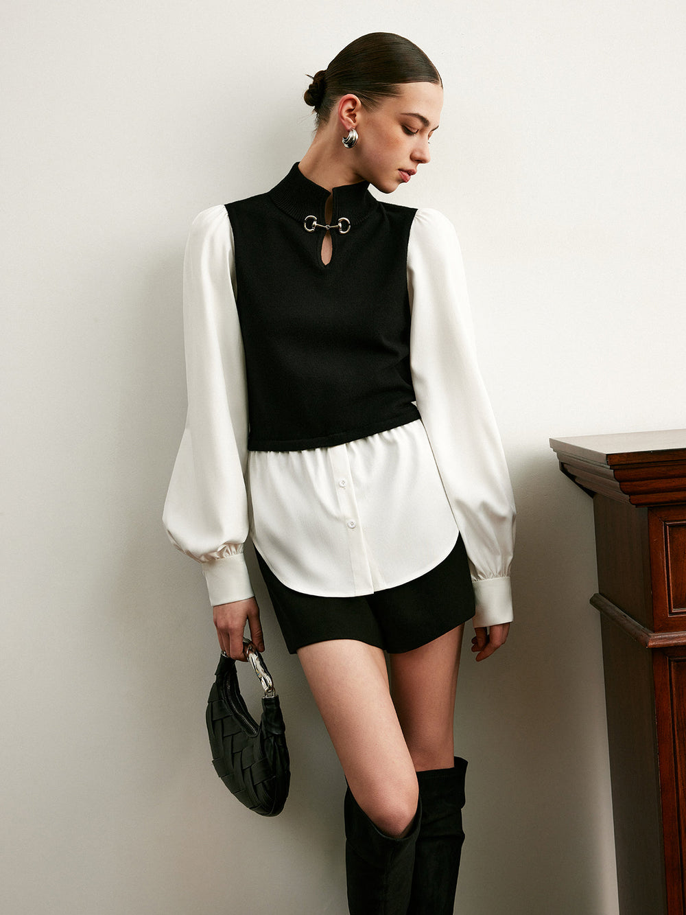 2 in 1 Color Block Metal-Detail Knit Top  Liora Lane Boutique Knit Tops