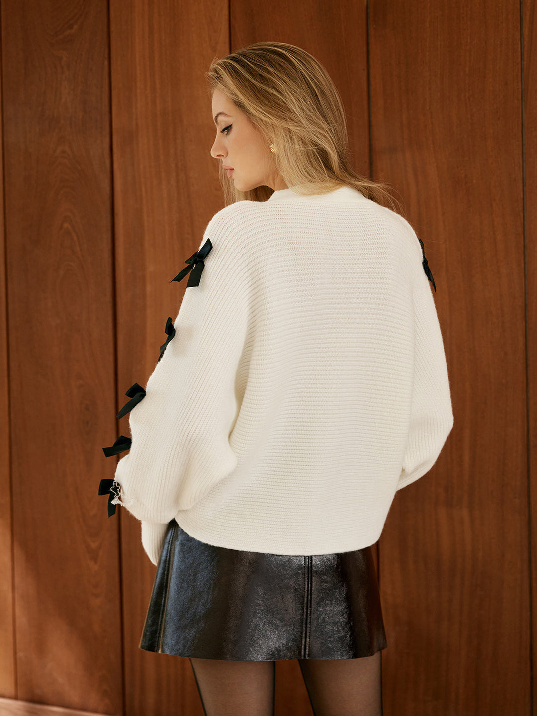 V-Neck Bow-Decor Short Cardigan  Liora Lane Boutique Cardigans