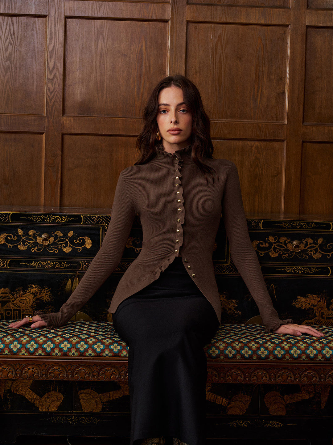 Lettuce Trim Metal-Button Split Cardigan  Liora Lane Boutique Cardigans