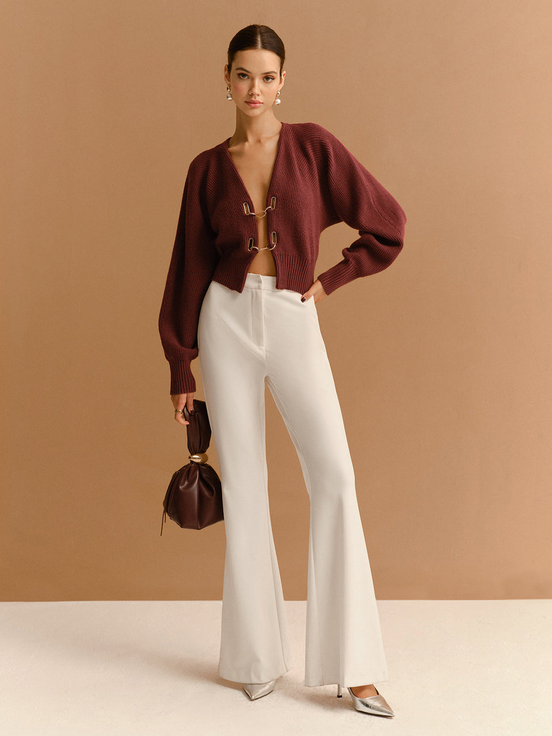 Leg-Of-Mutton Sleeve Metal-Detail Short Cardigan  Liora Lane Boutique Cardigans