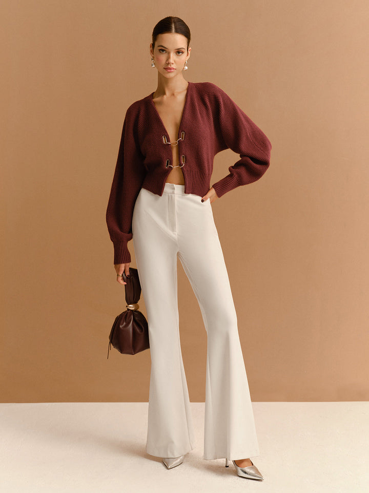 Leg-Of-Mutton Sleeve Metal-Detail Short Cardigan  Liora Lane Boutique Cardigans