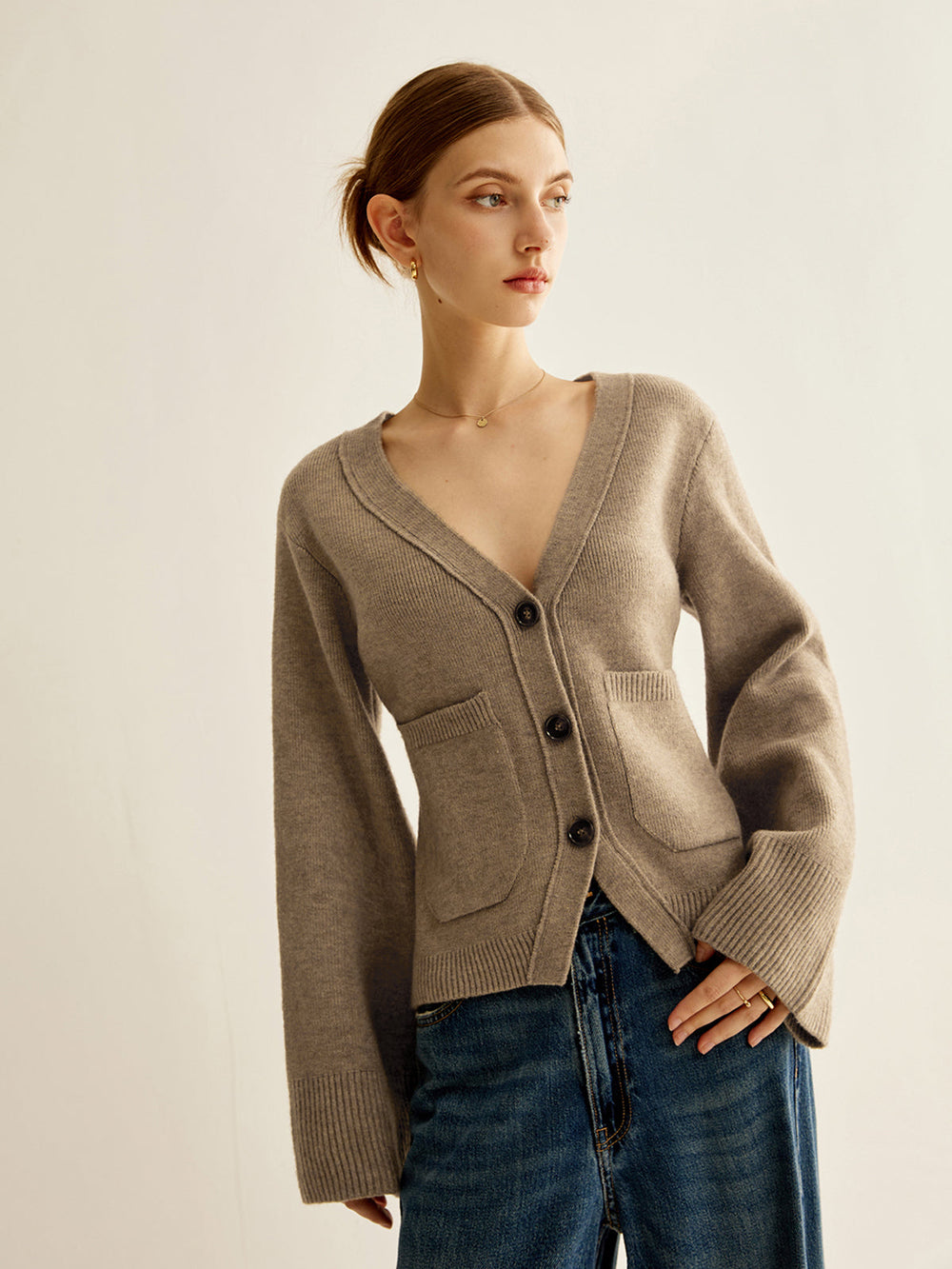 V-Neck Split Button Cardigan  Liora Lane Boutique Cardigans