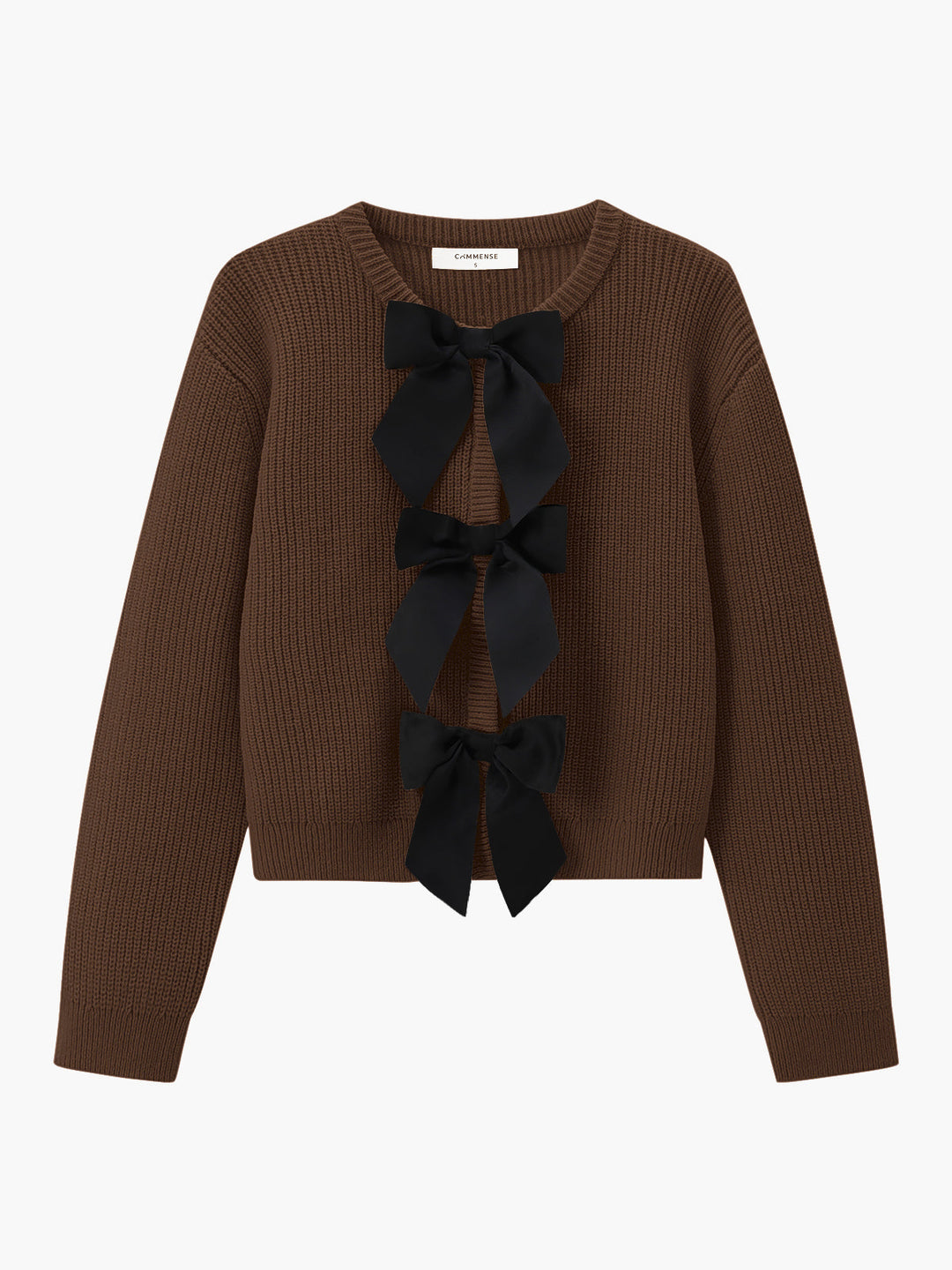 Bow Ribbed Warm Sweater  Liora Lane Boutique Sweaters Dark Brown / XL 44.00