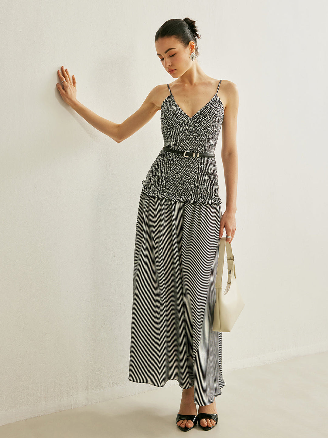 Shirred V-Neck Sleeveless Pleated Dress  Liora Lane Boutique Dresses