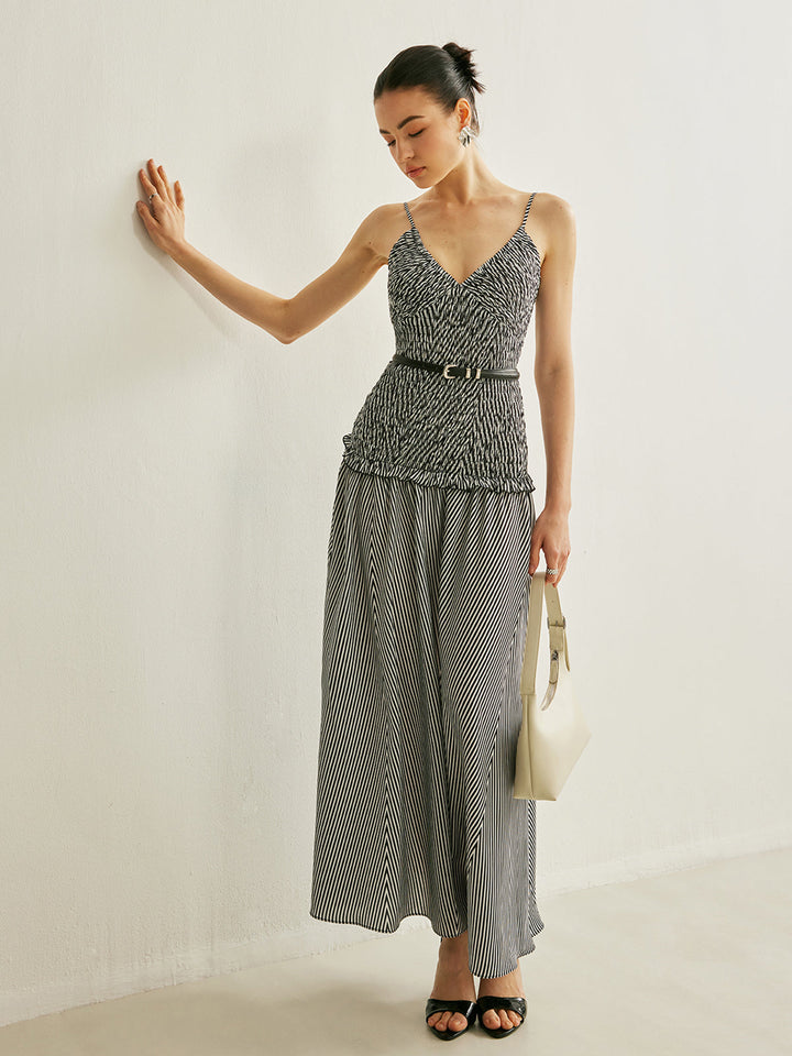 Shirred V-Neck Sleeveless Pleated Dress  Liora Lane Boutique Dresses