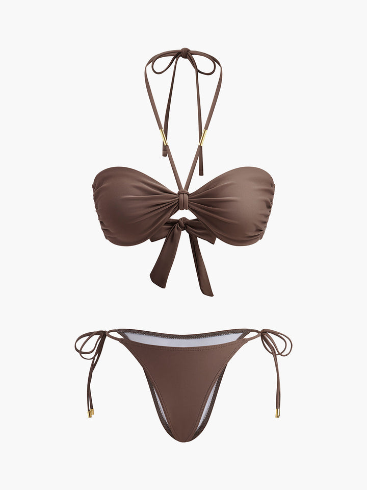 Bow Knot Bikini Set  Liora Lane Boutique Bikini Sets Brown / L 72.99