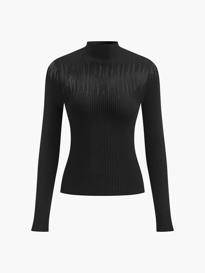 Mock Neck Sheer Panel Knit Top  Liora Lane Boutique Knit Tops