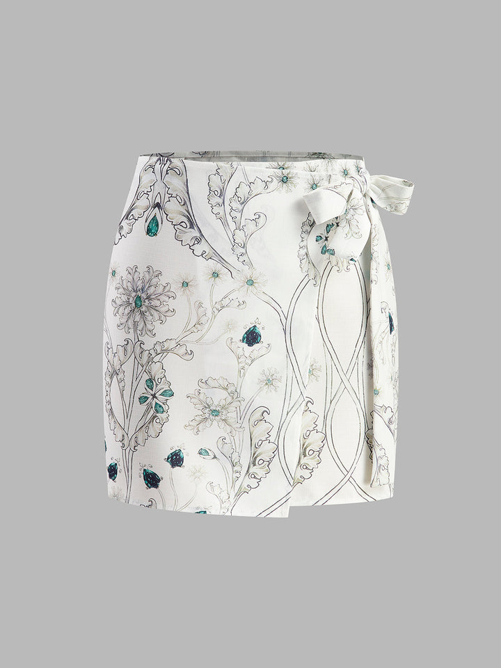 Floral Print Wrap Skirt  Liora Lane Boutique Skirts White / XL 79.99