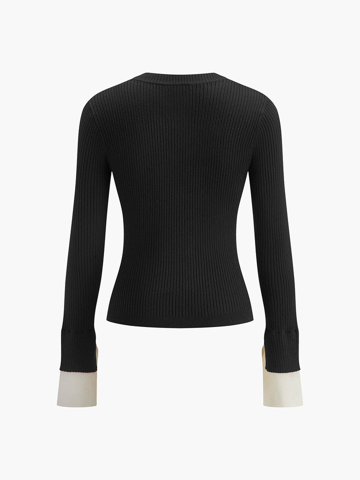 Ribbed Contrast Cuff Sweater  Liora Lane Boutique Knit Tops