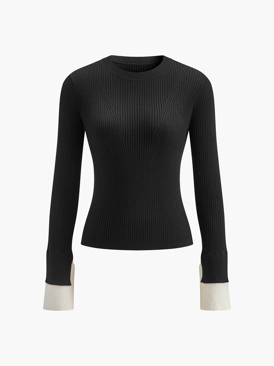 Ribbed Contrast Cuff Sweater  Liora Lane Boutique Knit Tops