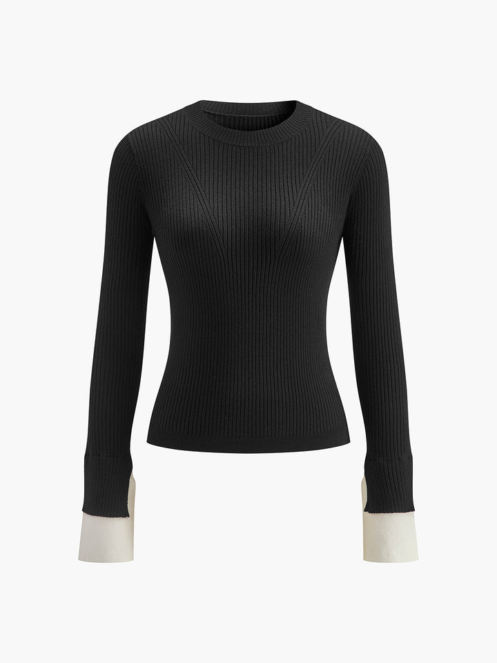 Ribbed Contrast Cuff Sweater  Liora Lane Boutique Knit Tops