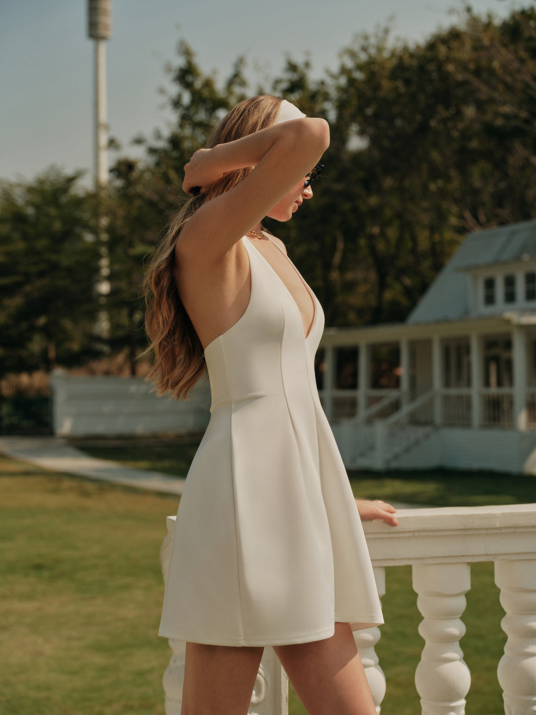 V-Neck Halter Knotted Pleated Dress  Liora Lane Boutique Dresses