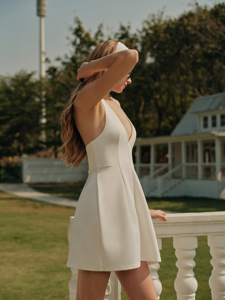 V-Neck Halter Knotted Pleated Dress  Liora Lane Boutique Dresses