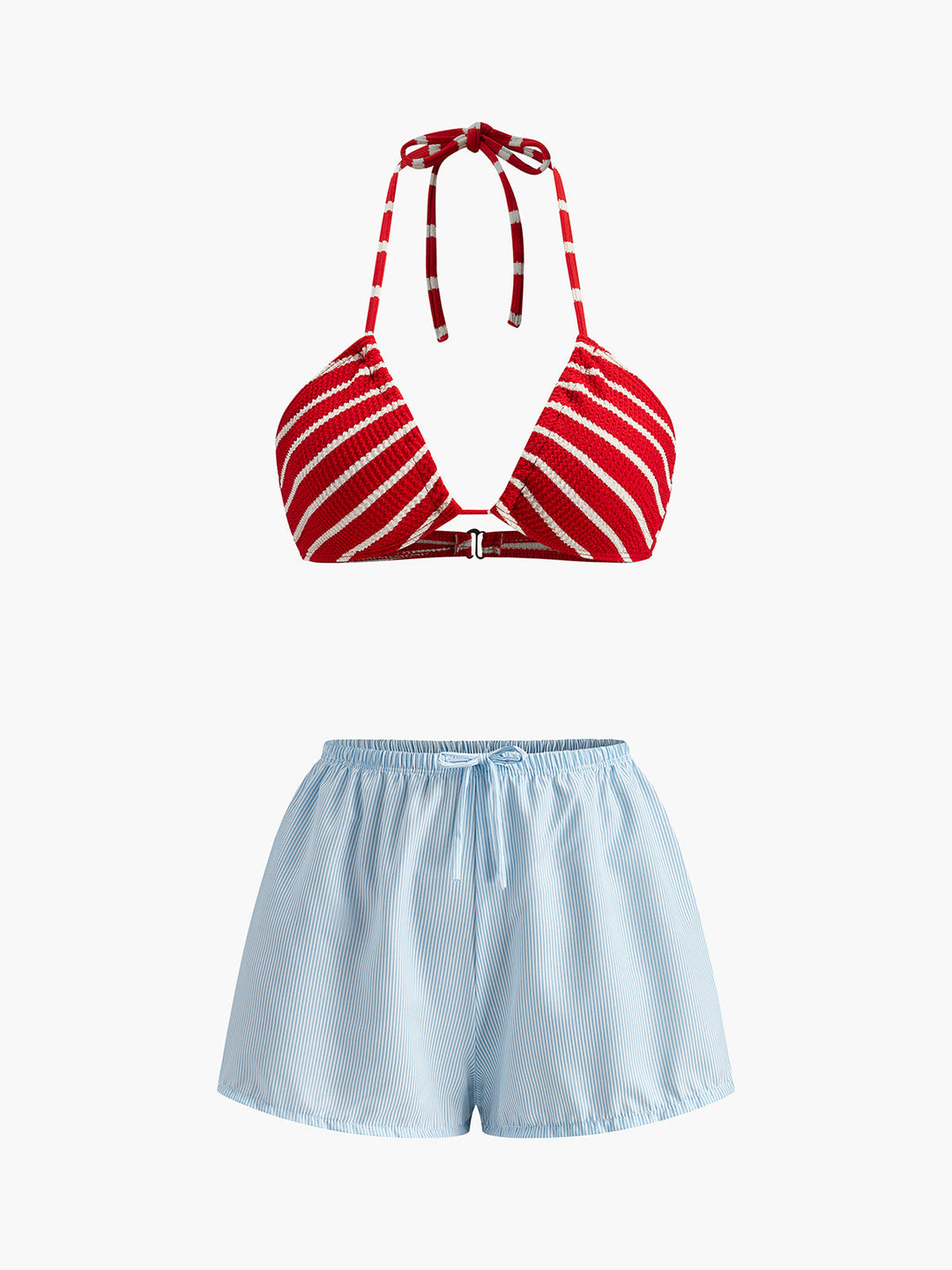 Striped Bikini With Matching Shorts  Liora Lane Boutique Bikini Sets Red / L 28.00