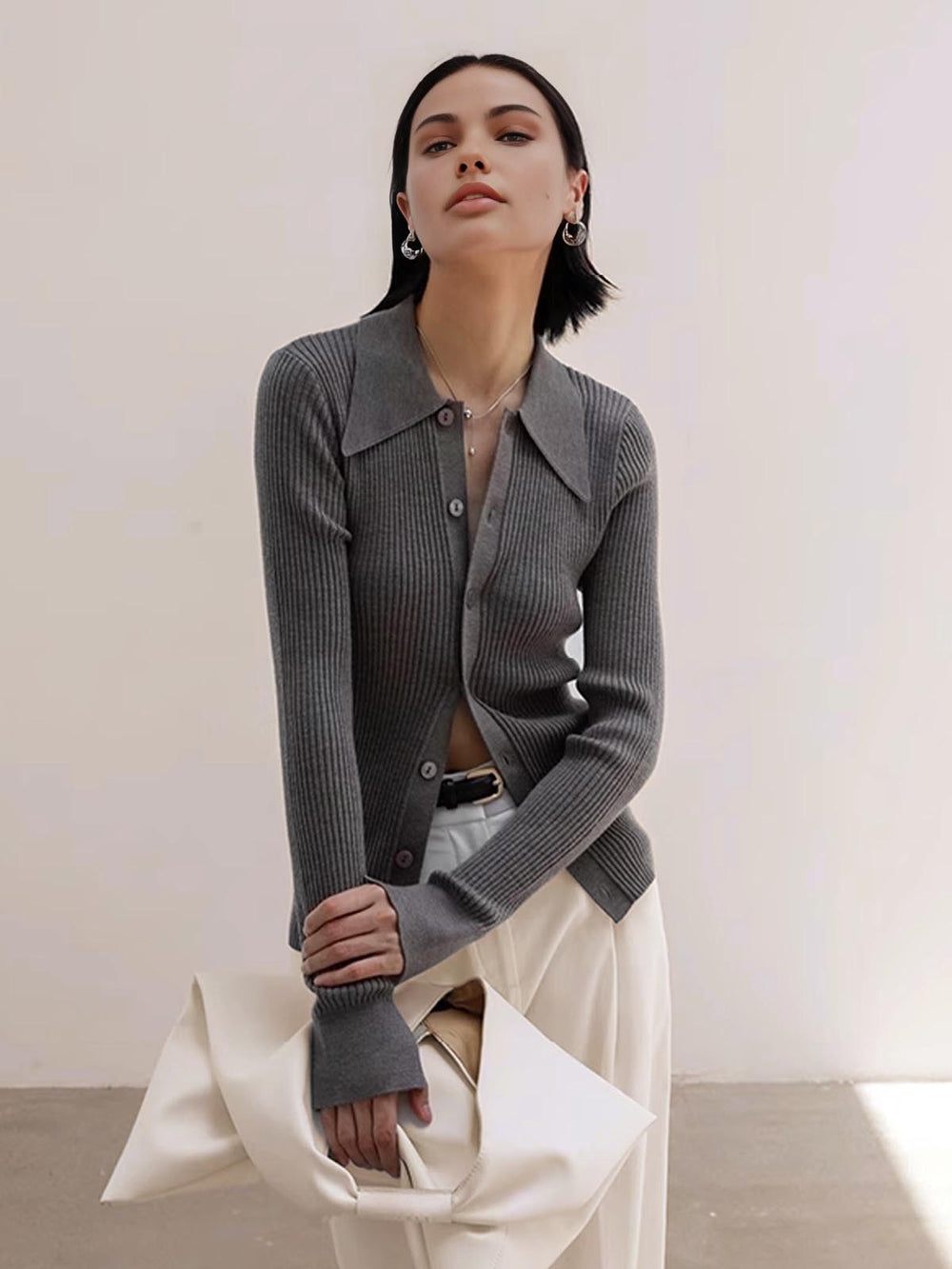 Ribbed Lapel Slim Cardigan  Liora Lane Boutique Cardigans