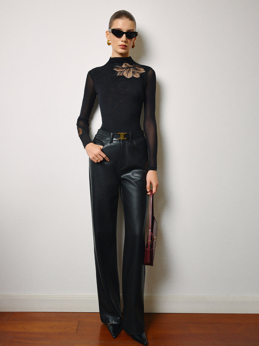 Semi-Sheer Mesh-Floral Slim Jersey Top  Liora Lane Boutique T-Shirts