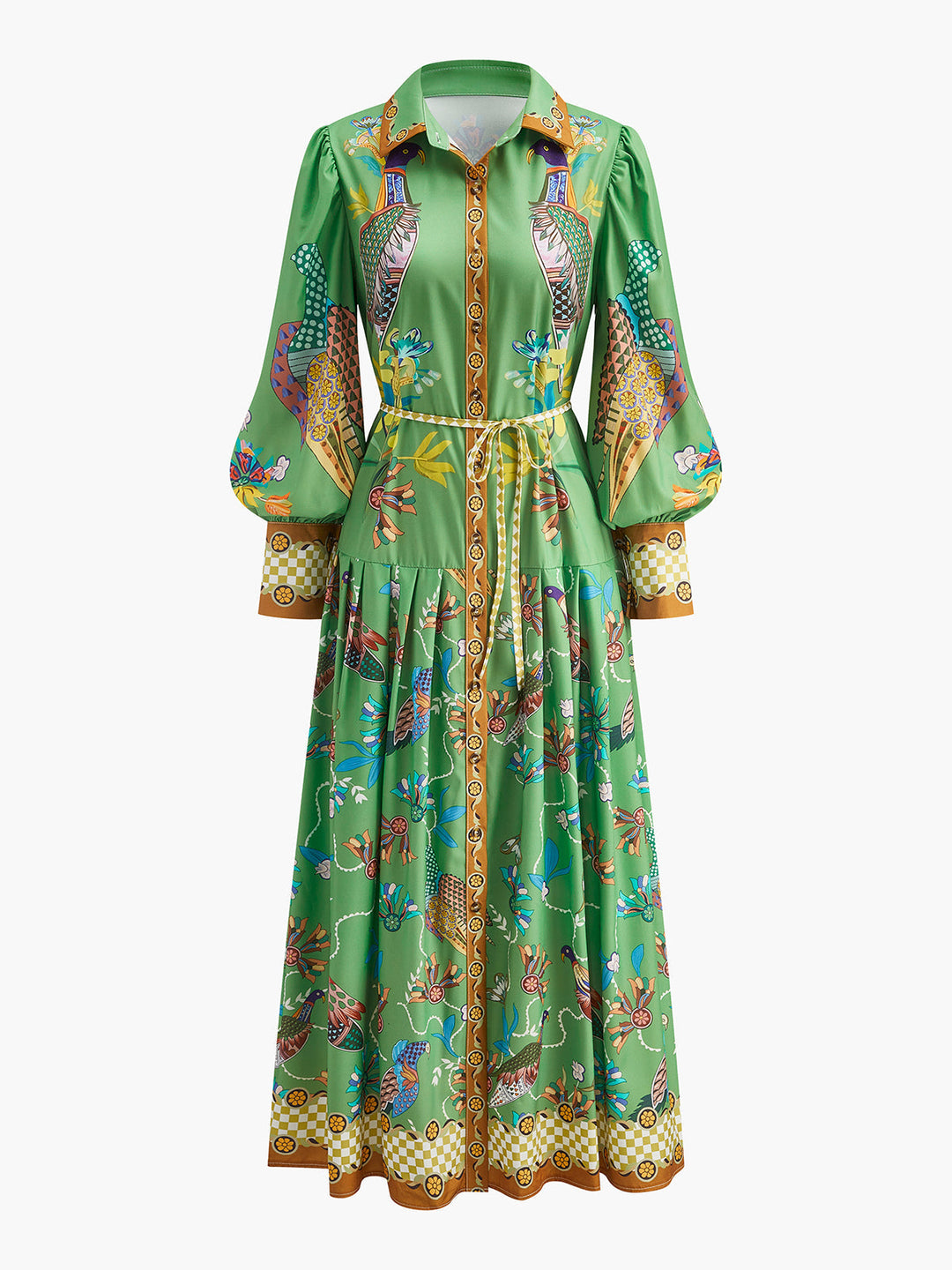 Boho Long Sleeve Button Floral Dress  Liora Lane Boutique Floral Dresses Green / XL 58.00
