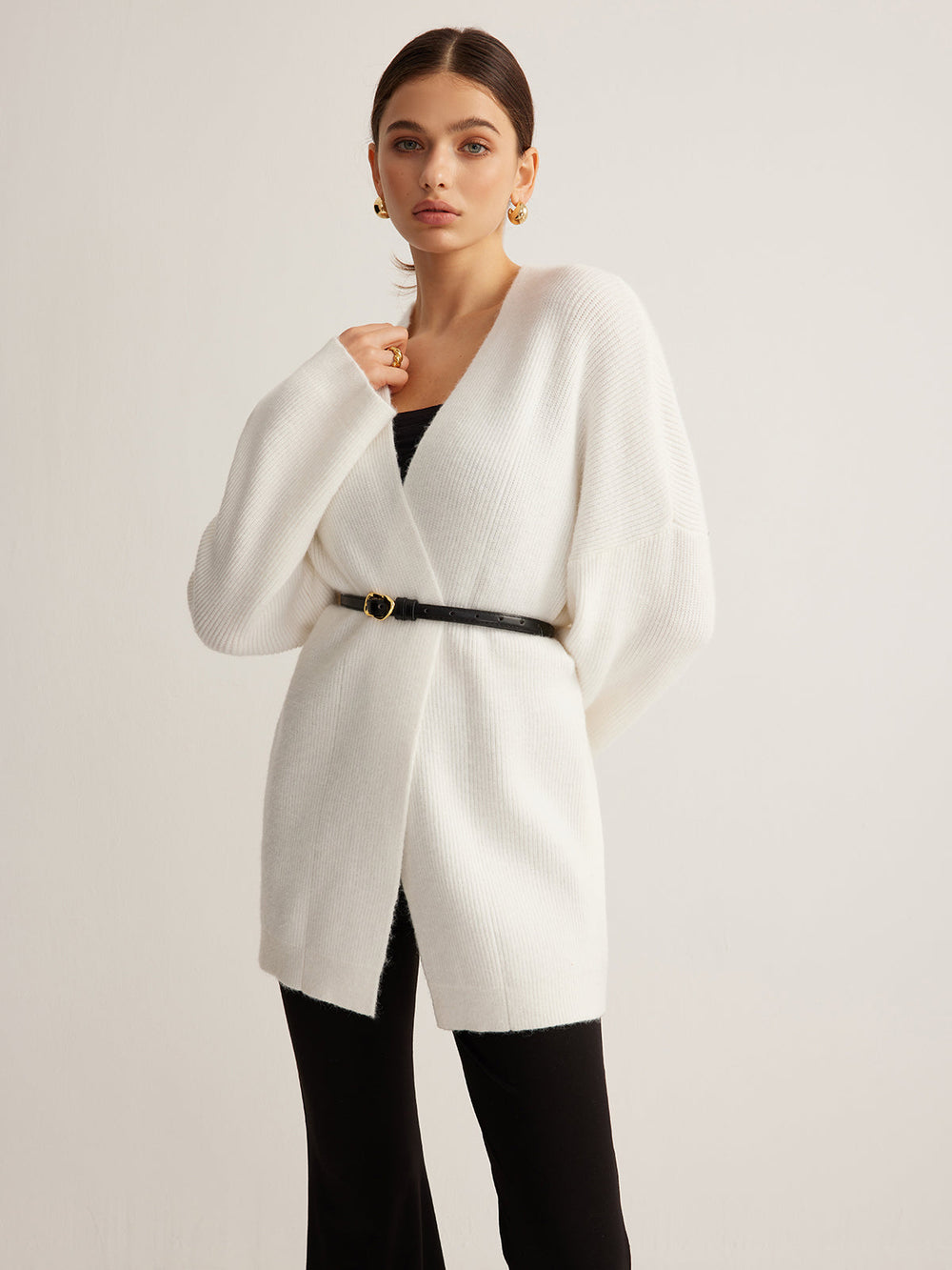 Minimalist Ribbed Belted Cardigan  Liora Lane Boutique Cardigans