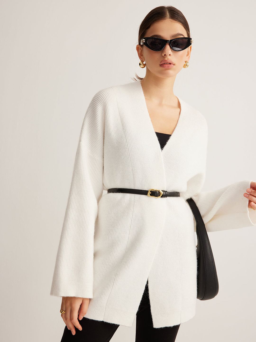 Minimalist Ribbed Belted Cardigan  Liora Lane Boutique Cardigans White / XL 52.00