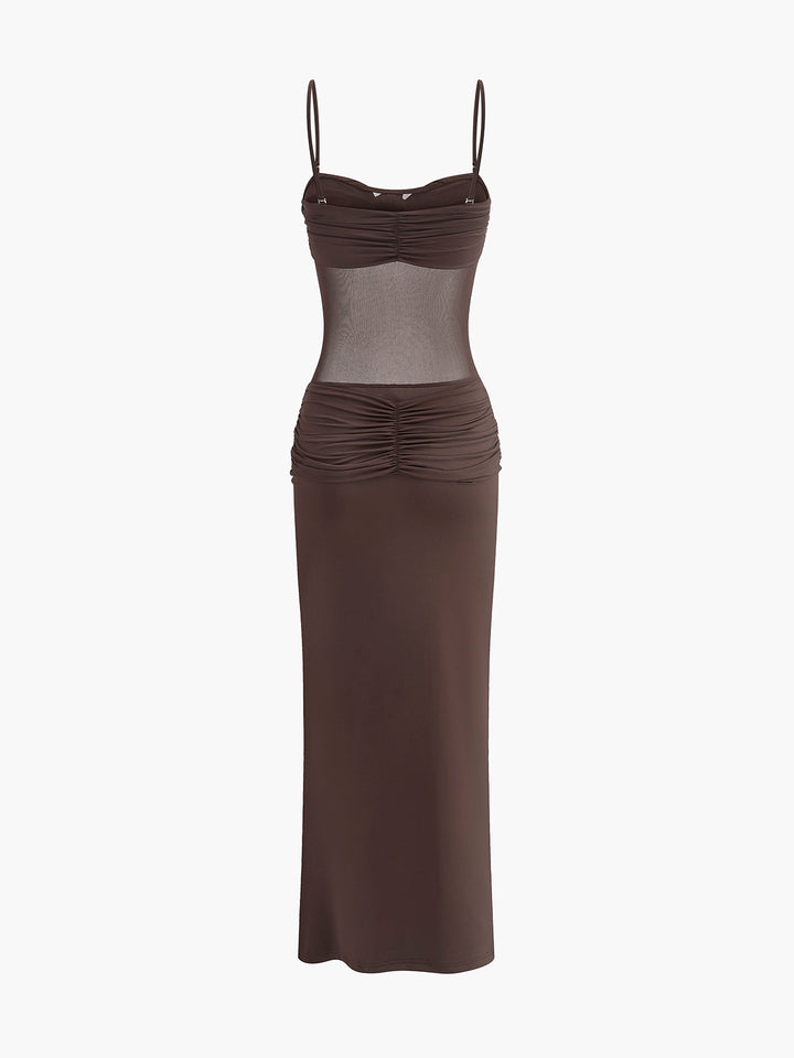 Ruched Bust Mesh Detail Knotted Dress  Liora Lane Boutique Dresses