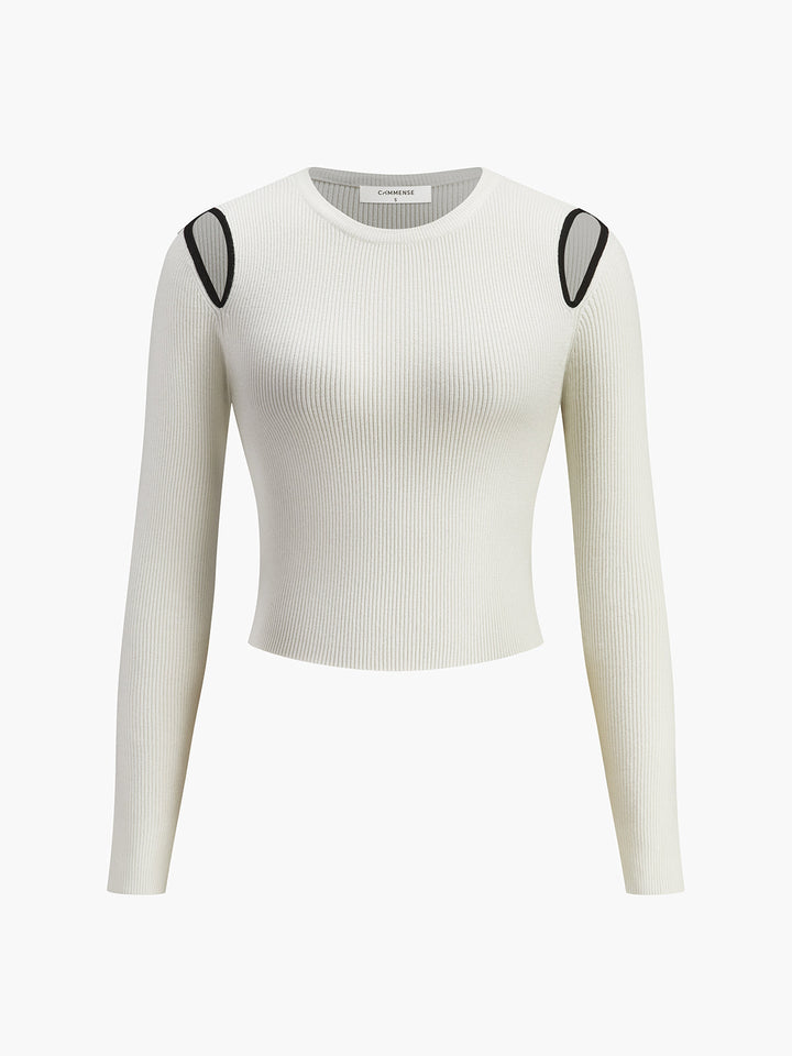 Shoulder-Cutout Ribbed Crop Sweater  Liora Lane Boutique Sweaters
