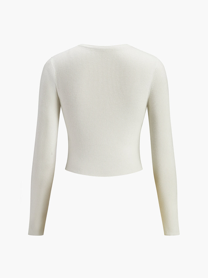 Shoulder-Cutout Ribbed Crop Sweater  Liora Lane Boutique Sweaters