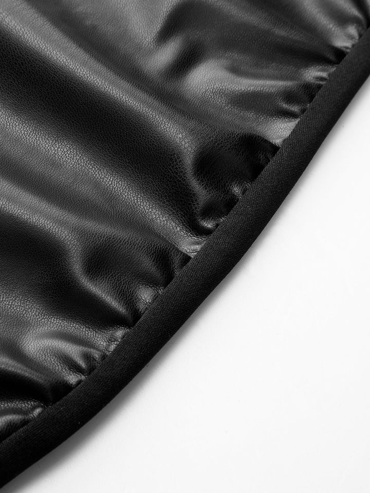 Stand Collar Faux Leather Ruched Panel Dress  Liora Lane Boutique Dresses