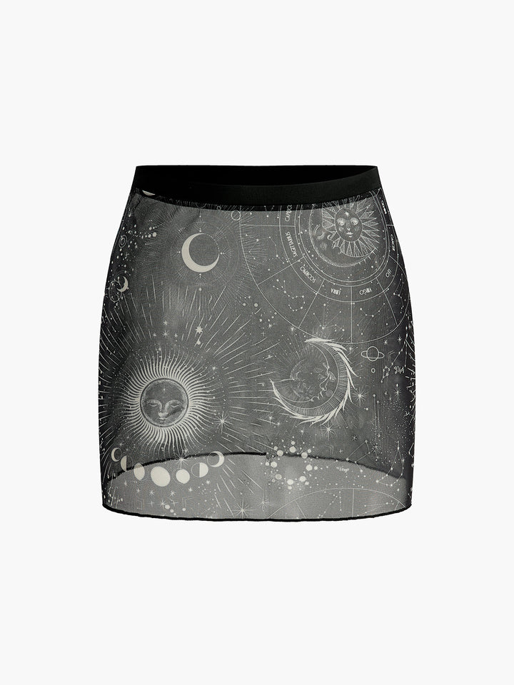 Astrology Print Sheer Skirt  Liora Lane Boutique Kimonos & Cover Ups
