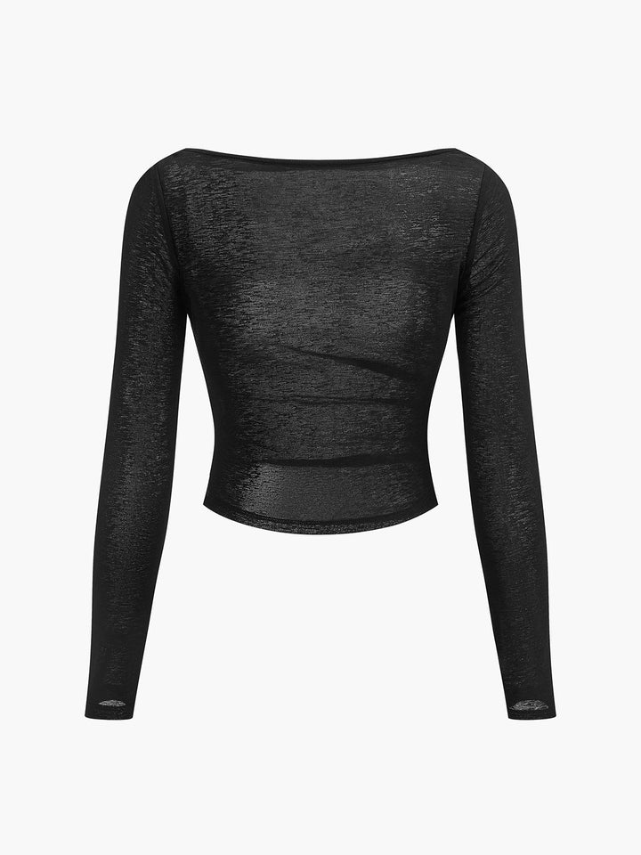 Straight Neck Sheer Panel Jersey Top  Liora Lane Boutique T-Shirts
