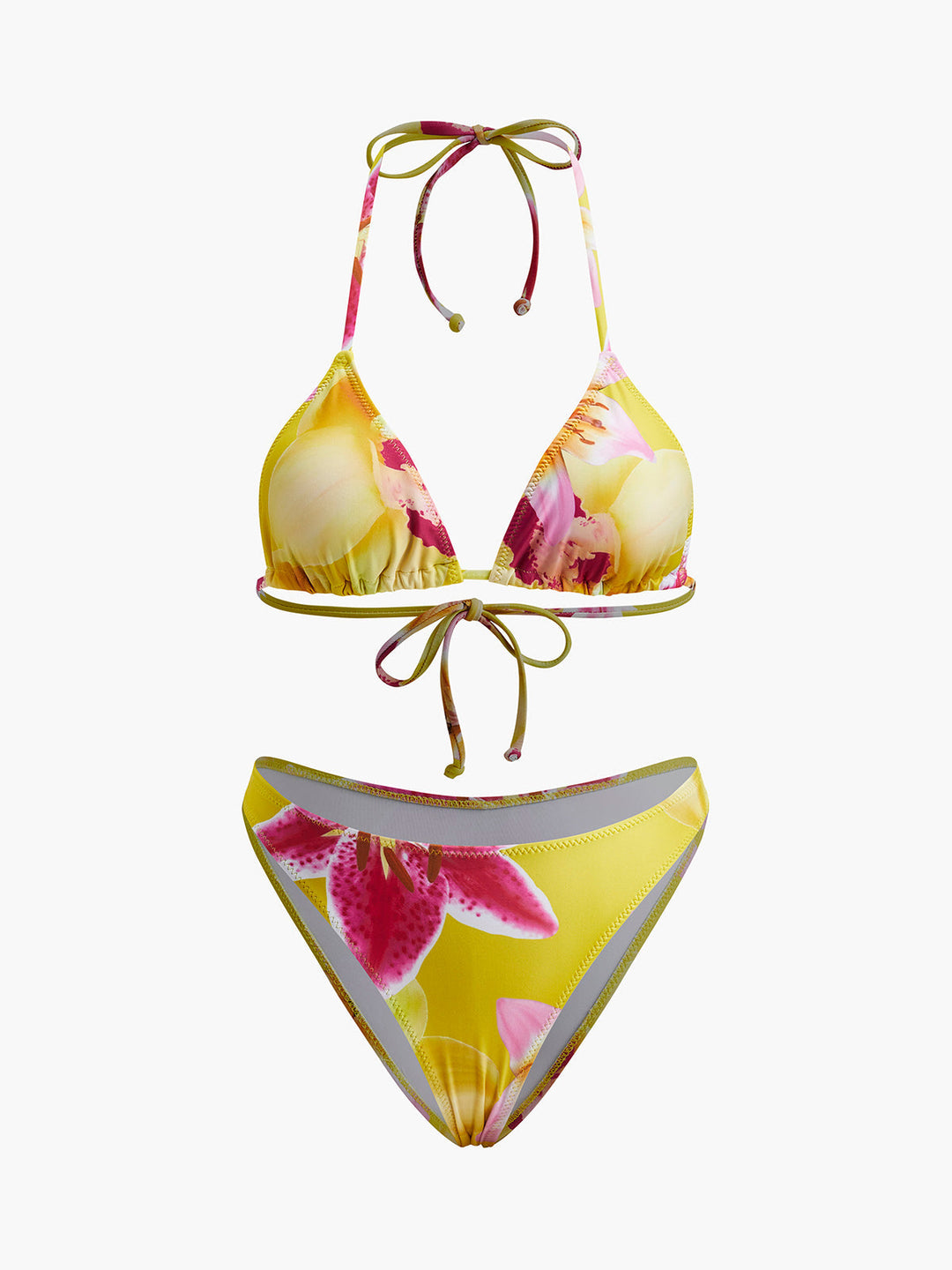 Jersey Floral Print Tie-Neck Bikini Set  Liora Lane Boutique Bikini Sets Yellow / L 81.99