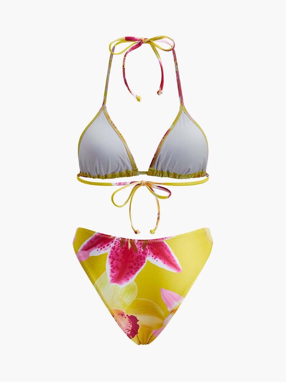 Jersey Floral Print Tie-Neck Bikini Set  Liora Lane Boutique Bikini Sets