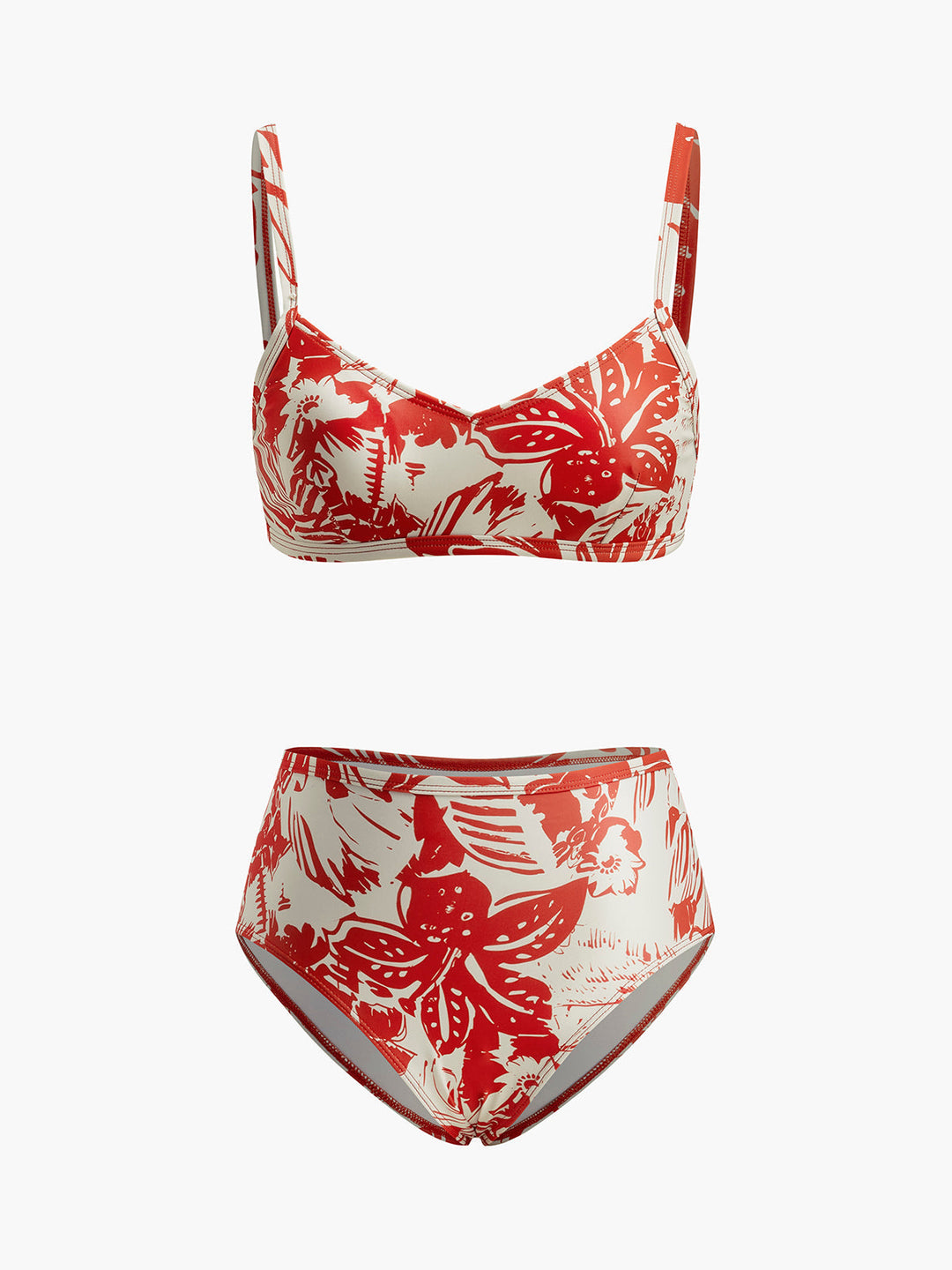 Tropical Print Metal Clasp Bikini Set  Liora Lane Boutique Bikini Sets Red / L 83.99