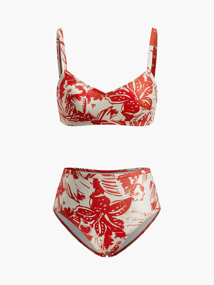 Tropical Print Metal Clasp Bikini Set  Liora Lane Boutique Bikini Sets Red / L 83.99