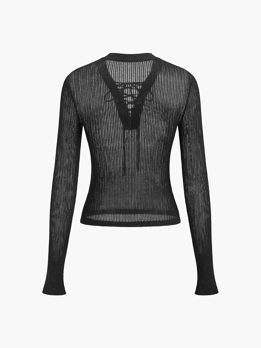 Lace-Up Front Sheer Long Sleeve Sweater  Liora Lane Boutique Sweaters