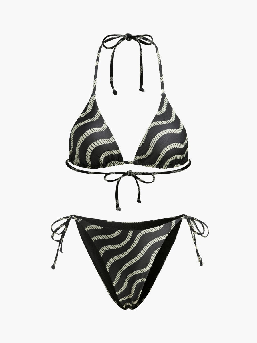 Wave Pattern Triangle Bikini Set  Liora Lane Boutique Bikini Sets Black / L 81.99